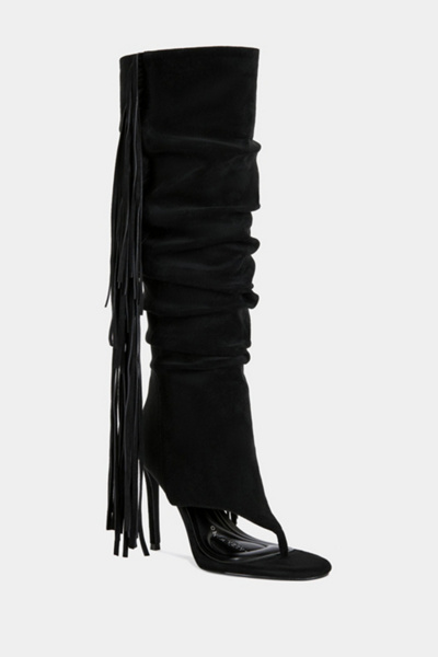 Azalea Wang Johanna Fringe Stiletto Sandal Boot