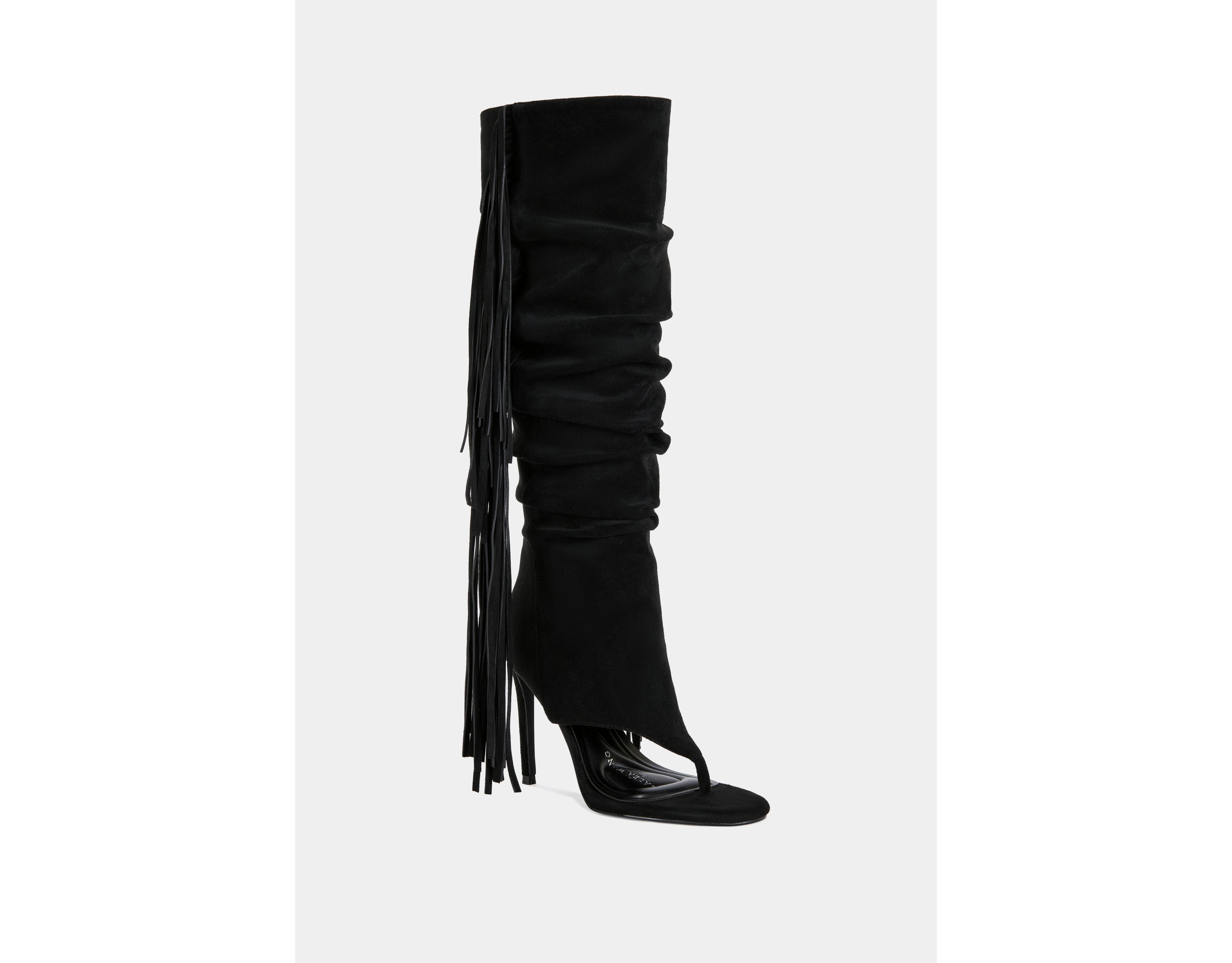 Azalea Wang Johanna Fringe Stiletto Sandal Boot