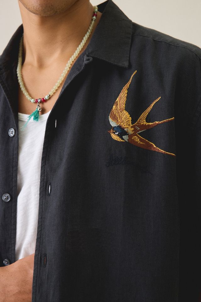 AllSaints Avia Embroidered Linen Short Sleeve Shirt #2