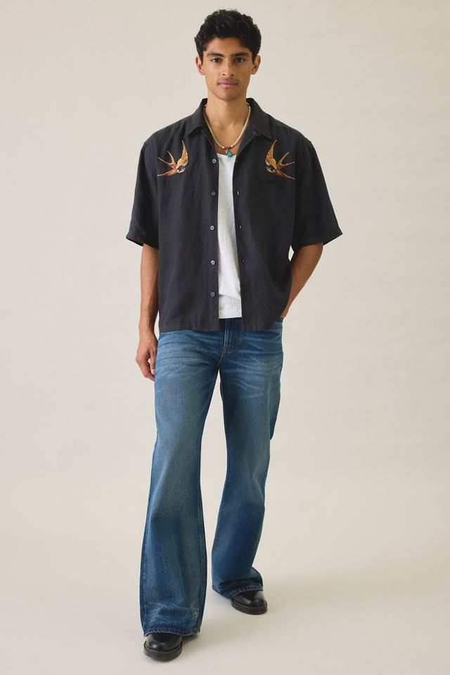 AllSaints Avia Embroidered Linen Short Sleeve Shirt #3
