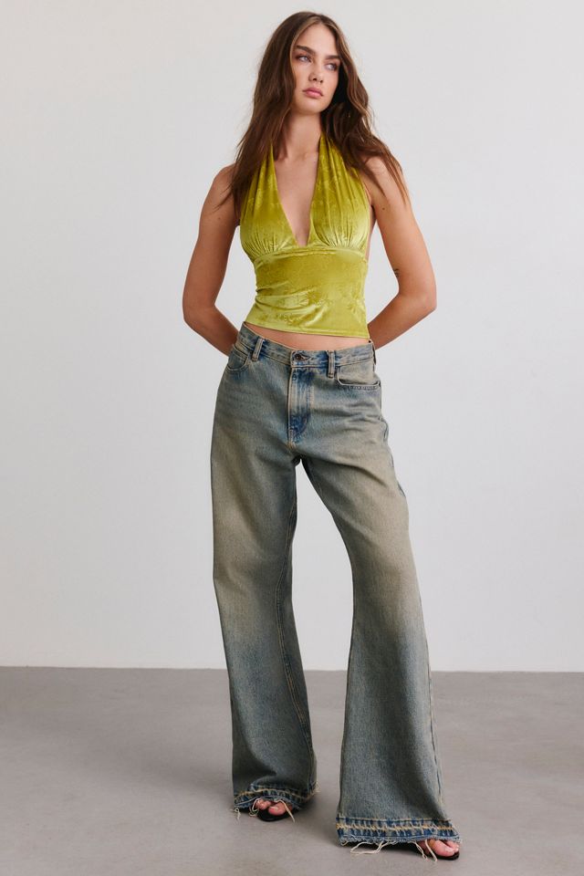 UO Party For You Velvet Plunging Halter Top #1