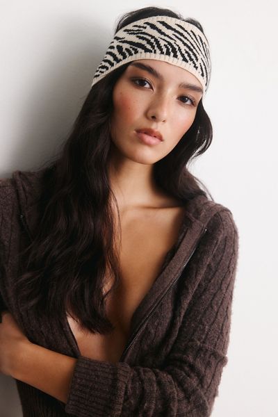 Zebra Intarsia Knit Headwrap Headband