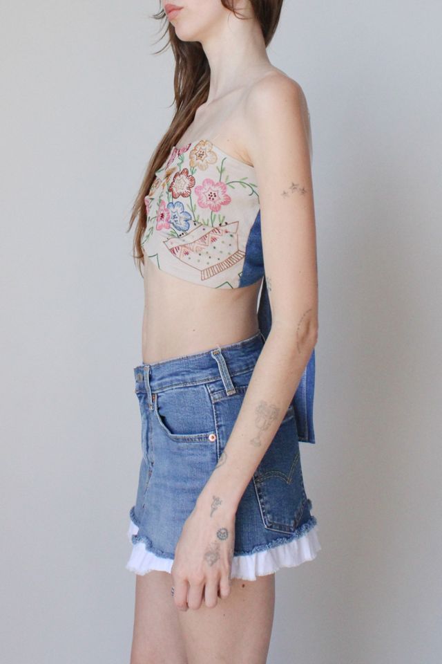 Vintage Reworked Embroidered x Denim Tie Top #1