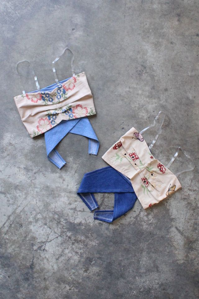 Vintage Reworked Embroidered x Denim Tie Top #2