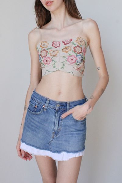 Vintage Reworked Embroidered x Denim Tie Top