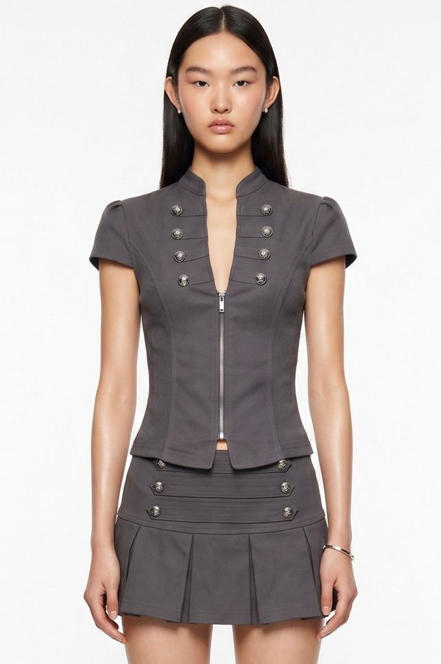 Personal Code Napoleon Short Sleeve Zip Up Top #1