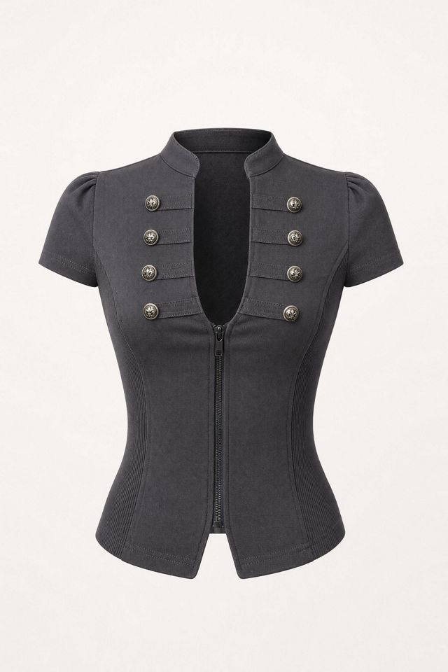 Personal Code Napoleon Short Sleeve Zip Up Top #3