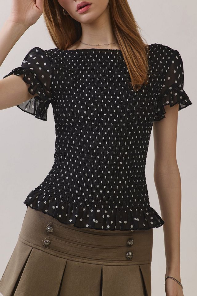Personal Code Dottie Polka Dot Smocked Top #1