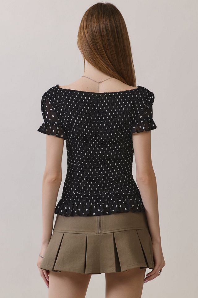 Personal Code Dottie Polka Dot Smocked Top #3