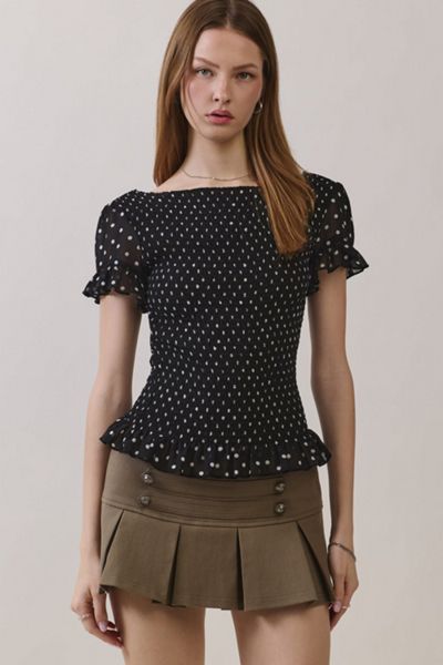 Personal Code Dottie Polka Dot Smocked Top