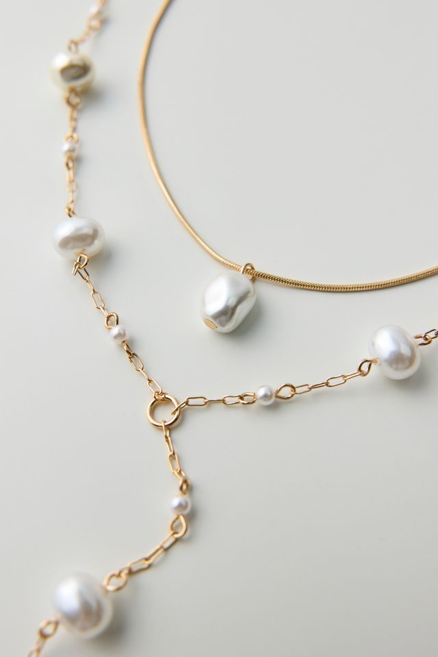 Pearly Corded Lariat Layered Necklace #1
