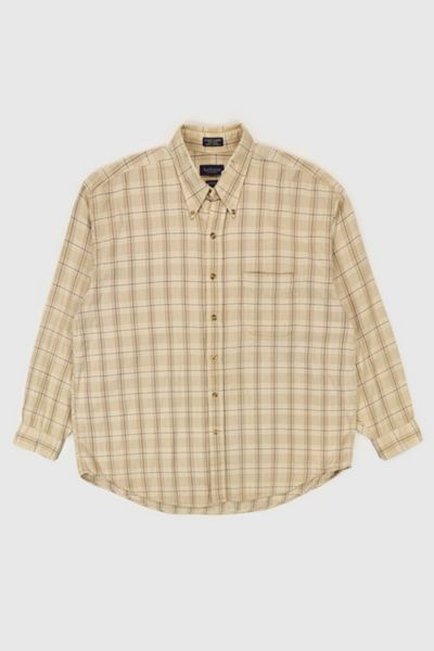 Vintage Frayed Plaid Button-Down Shirt