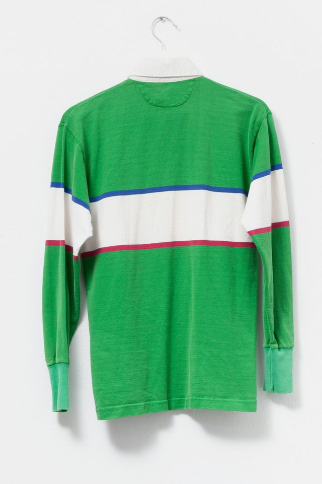 Vintage 1980s Distressed Green Stripped Rugby Shirt #1