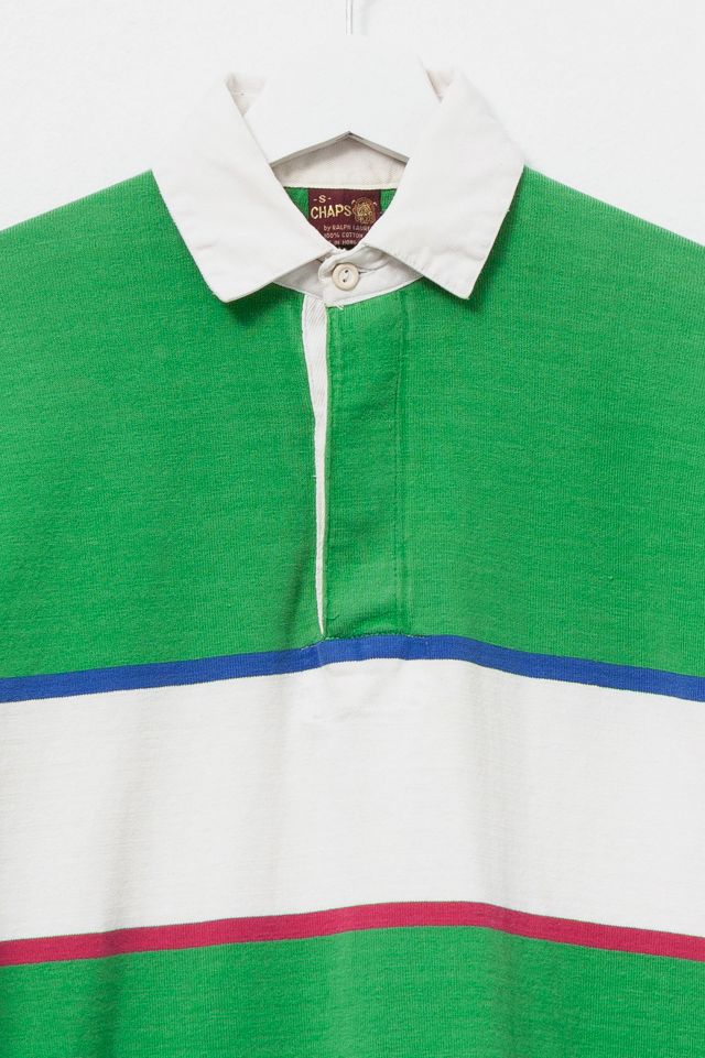 Vintage 1980s Distressed Green Stripped Rugby Shirt #2