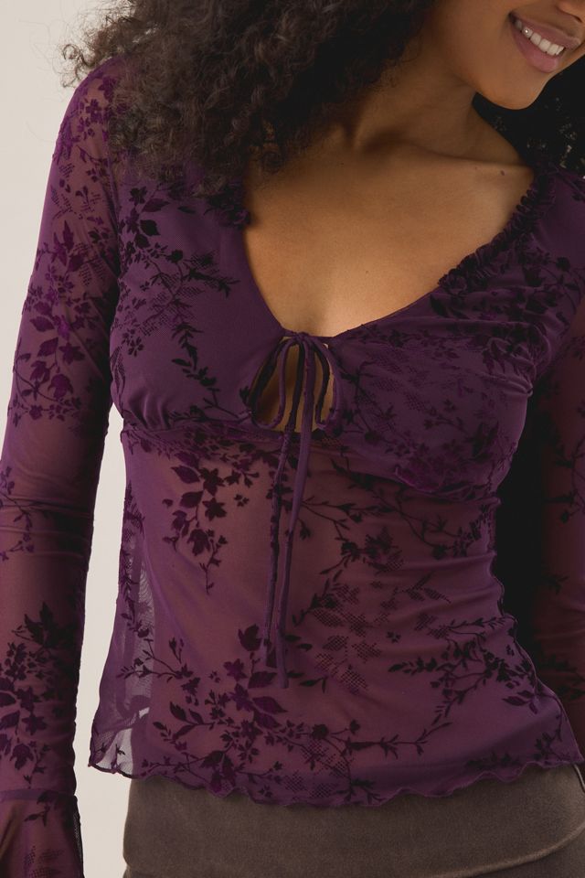 Kimchi Blue Teagan Velvet Flocked Sheer Mesh Long Sleeve Top #2