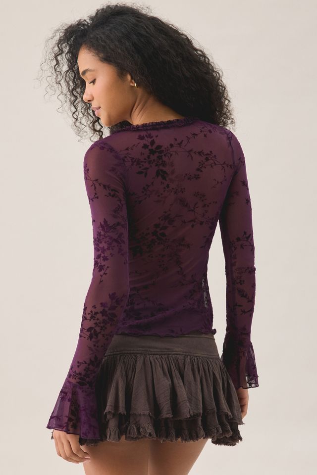 Kimchi Blue Teagan Velvet Flocked Sheer Mesh Long Sleeve Top #3