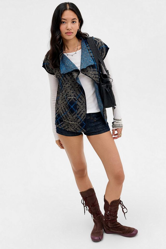 BDG Checked Out Asymmetric Wrap Funnel Neck Vest #1