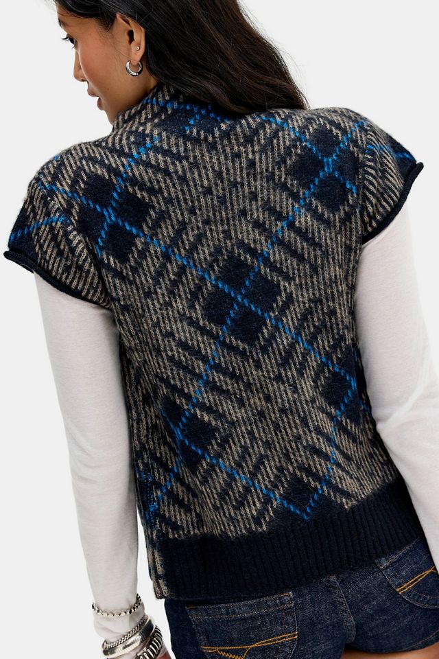 BDG Checked Out Asymmetric Wrap Funnel Neck Vest #3