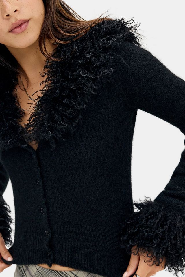 Kimchi Blue Marnie Faux Fur Trim Fitted Cardigan #1