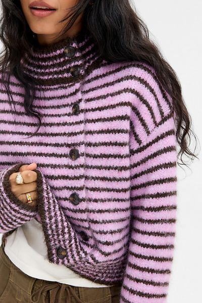 UO Indie Asymmetric Button Funnel Neck Cardigan