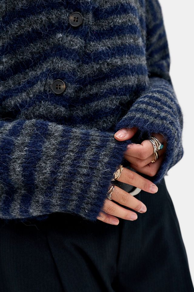 UO Fuzzy Striped Asymmetrical Cardigan #1