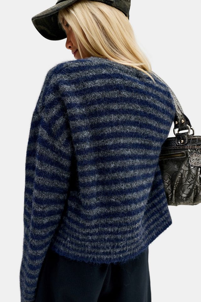UO Fuzzy Striped Asymmetrical Cardigan #2