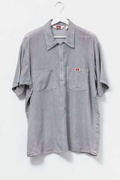 Vintage 1990s Distressed Ben Davis 1/4 Zip Sheer Stripped Shirt