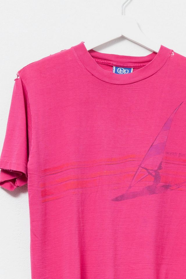 Vintage 1980s Distressed Ocean Pacific Pink Windsurfing Graphic T-Shirt #2