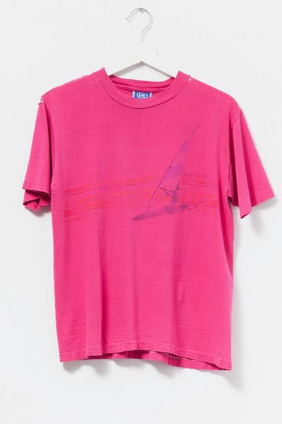 Vintage 1980s Distressed Ocean Pacific Pink Windsurfing Graphic T-Shirt