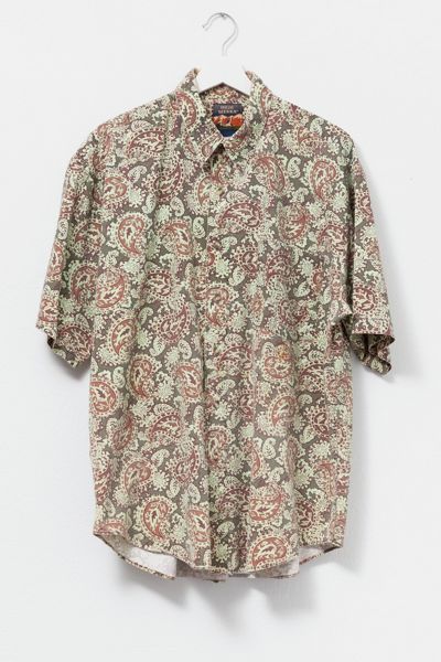 Vintage 1990s Paisley Print Distressed Short Sleeve Button Up Shirt