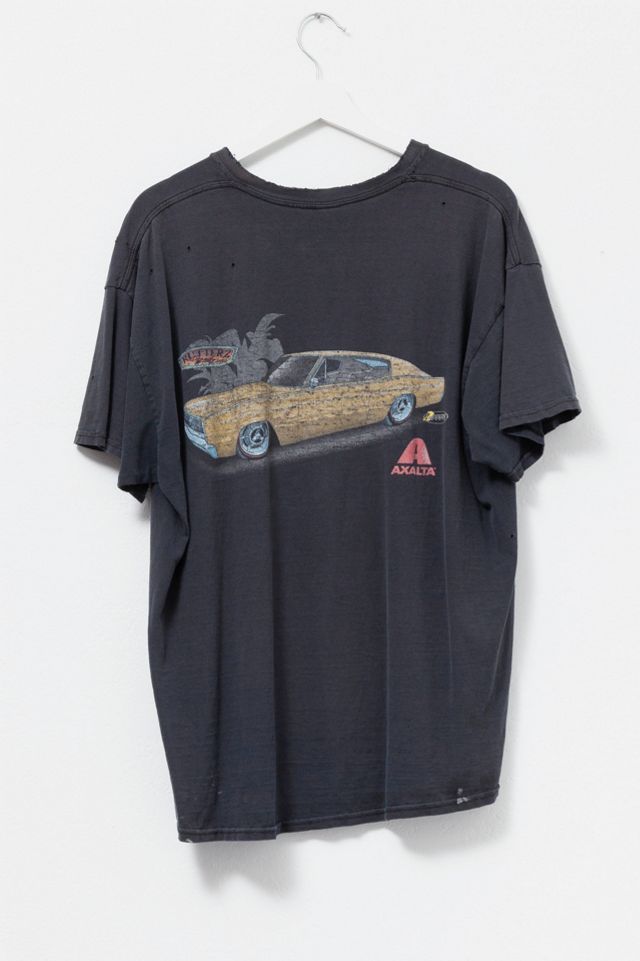 Vintage Y2K Distressed Auto Paint Shop Black Graphic T-Shirt #1
