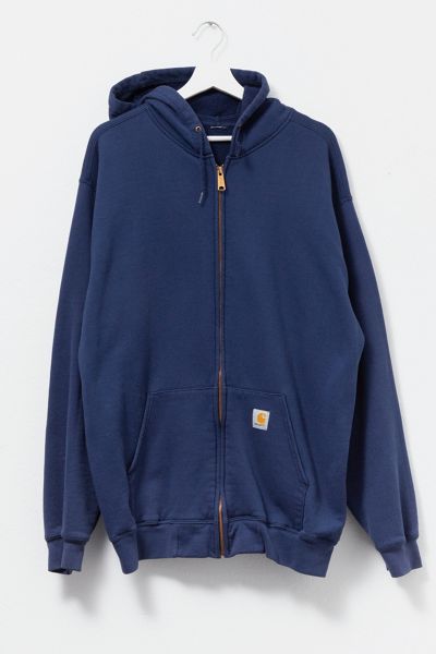 Vintage 1990s Carhartt Distressed Full Zip Navy Blue Hoodie Sweatshirt