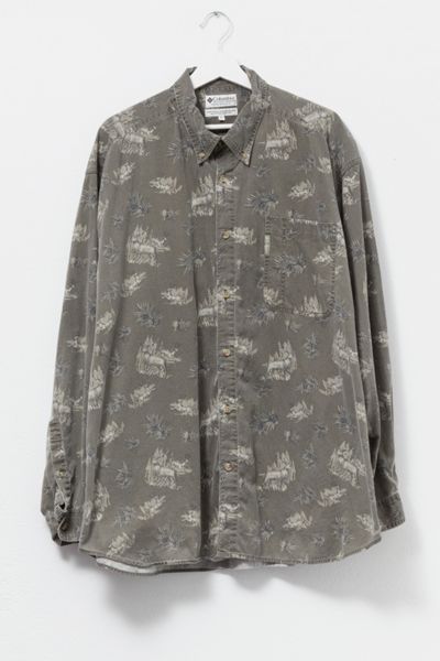 Vintage 1990s Columbia Deer Pattern Corduroy Button Up Shirt