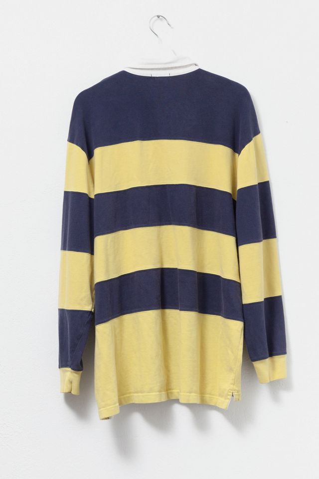Vintage 1990s Navy Blue & Yellow Stripped Rugby Shirt #1