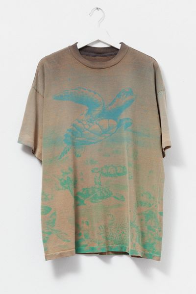 Vintage 1990s Turtle Graphic All Over Print Distressed T-Shirt