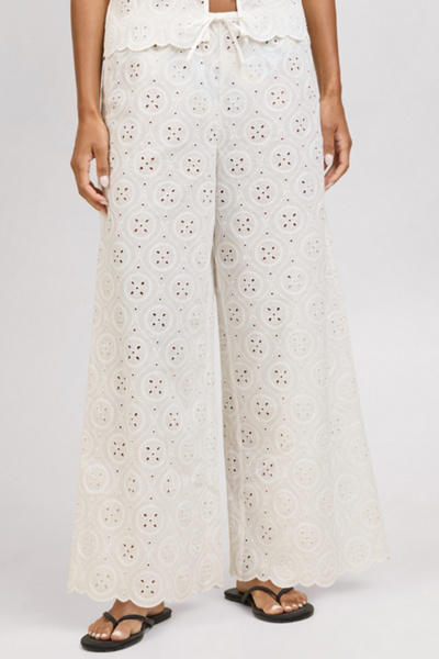 Onia Doily Broderie Wide Leg Drawstring Pant In White, Women's At Urban Outfitters