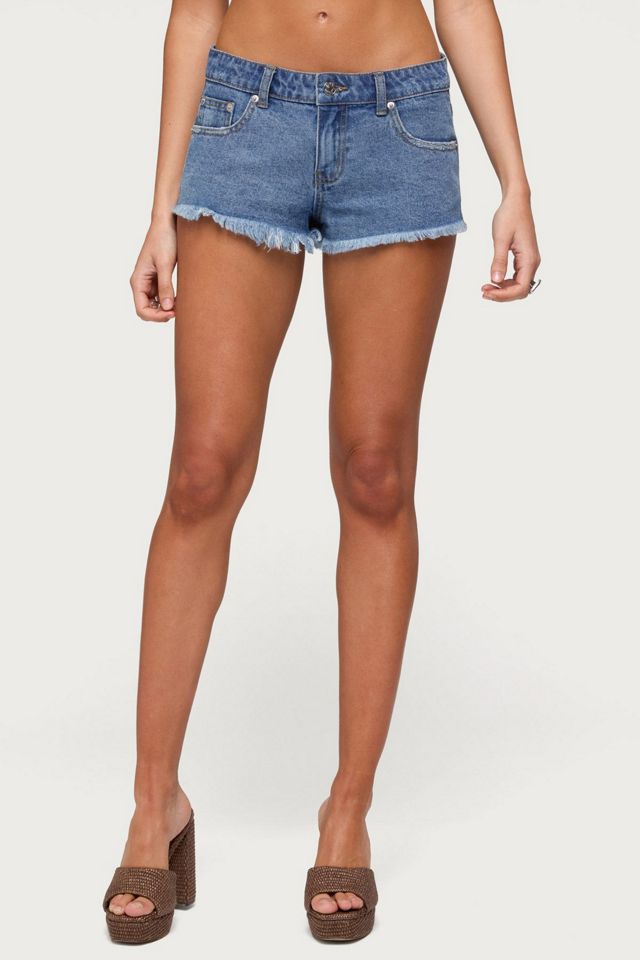 Edikted Crochet Pockets Low Rise Denim Micro Shorts #1