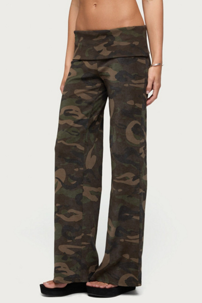 Edikted Lumielle Camo Wide Leg Foldover Pants