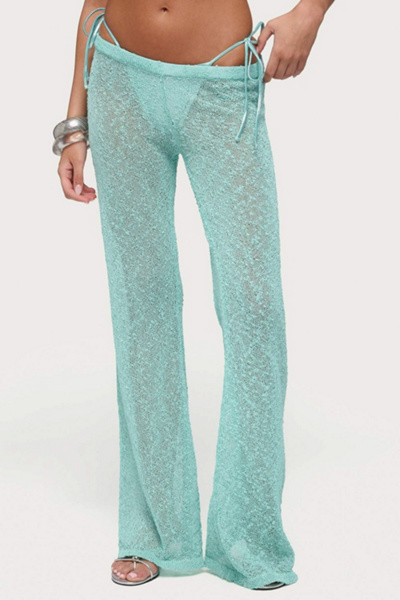 Edikted Bena Textured Knit Flared Pants In Turquoise, Women's At Urban Outfitters In Blue