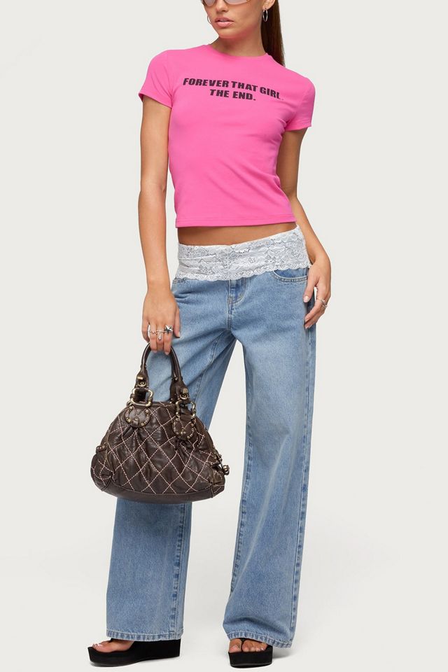 Edikted Lacey Foldover Low Rise Baggy Jeans #1