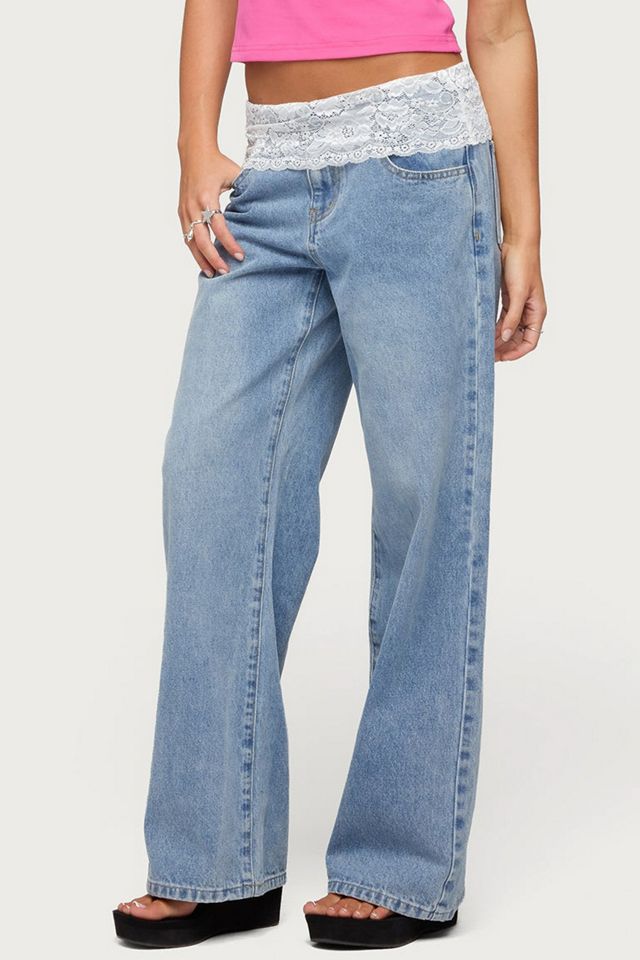 Edikted Lacey Foldover Low Rise Baggy Jeans #2