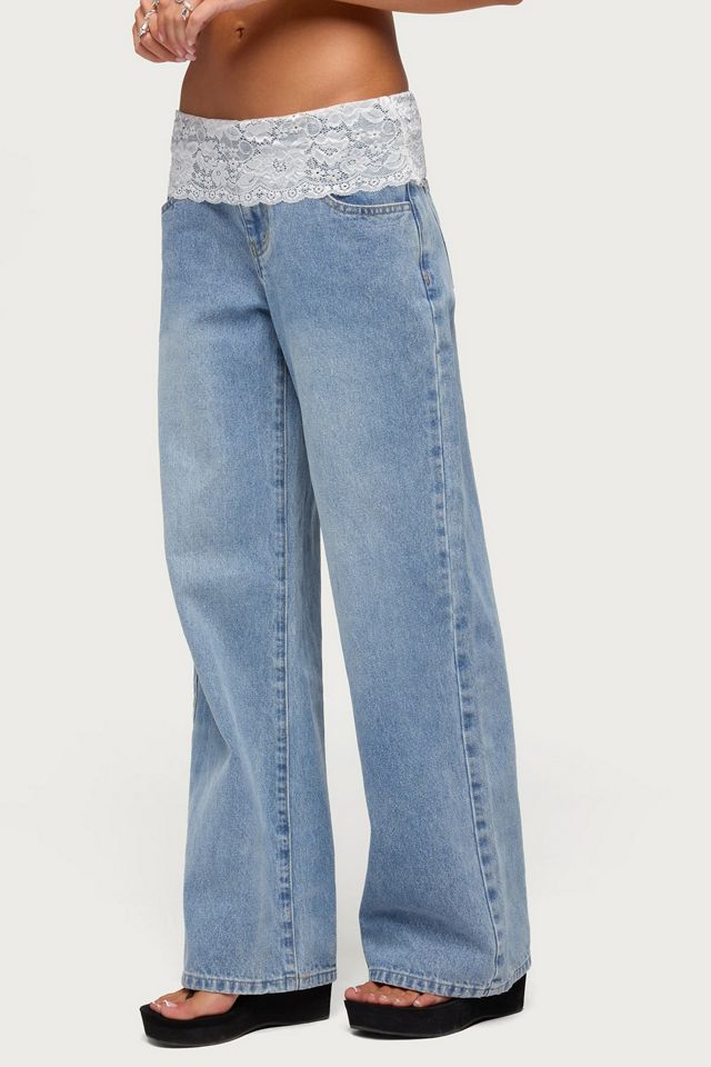 Edikted Lacey Foldover Low Rise Baggy Jeans #3