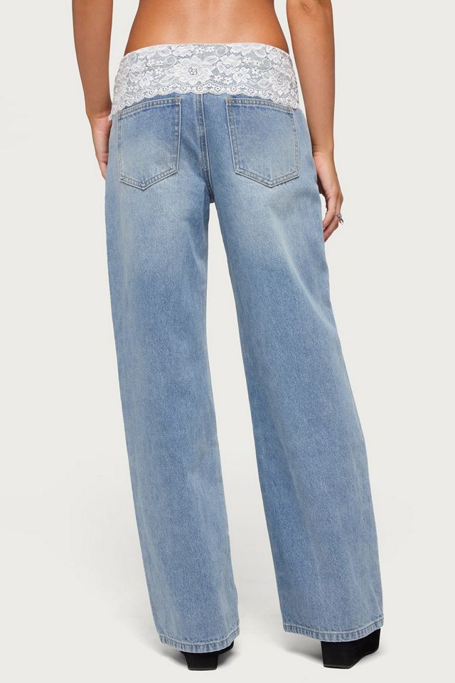 Edikted Lacey Foldover Low Rise Baggy Jeans #4
