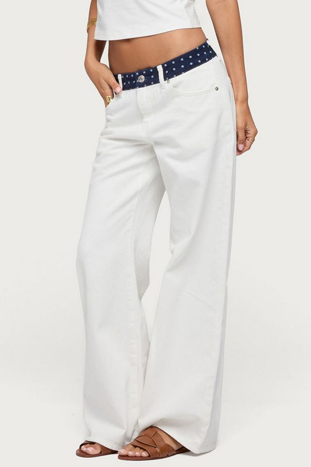 Edikted Polka Dot Waistband Low Rise Baggy Jeans #2