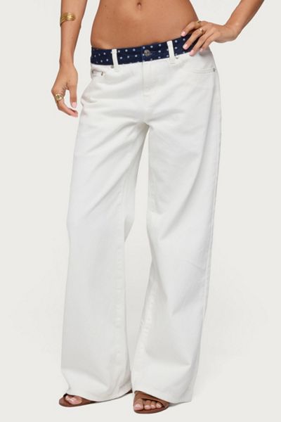 Edikted Polka Dot Waistband Low Rise Baggy Jeans
