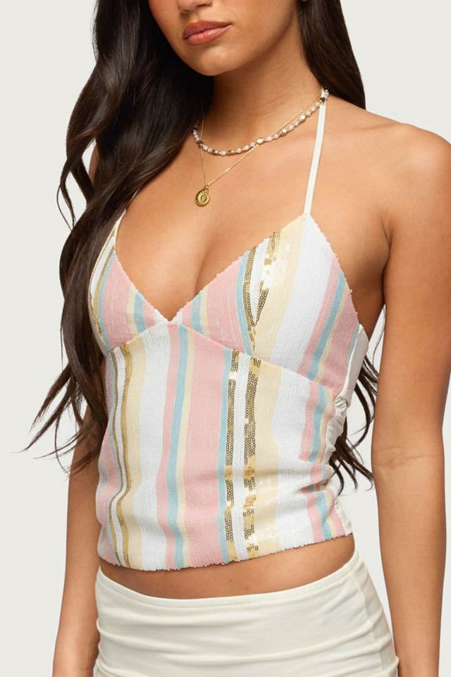 Edikted Raquel Sequin Striped Halter Top #2