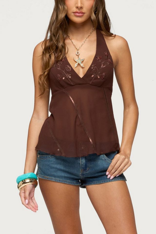 Edikted Lani Sequin Bead Chiffon Halter Top #3