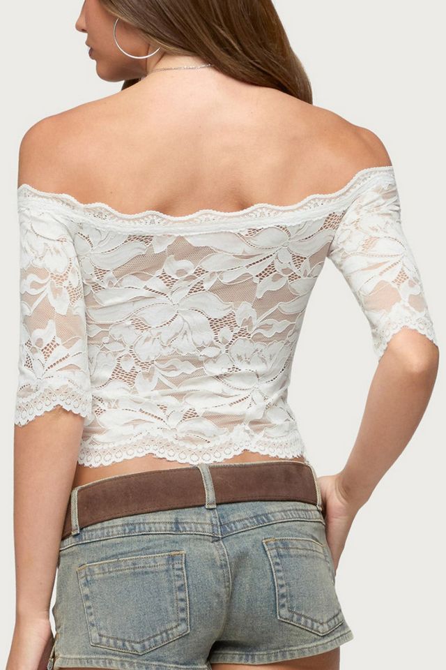 Edikted Dyna Off Shoulder Sheer Lace Top #4