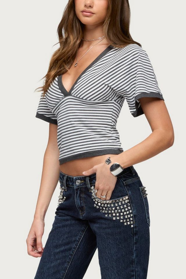 Edikted Primrosa Striped V Neck Flutter Top #3