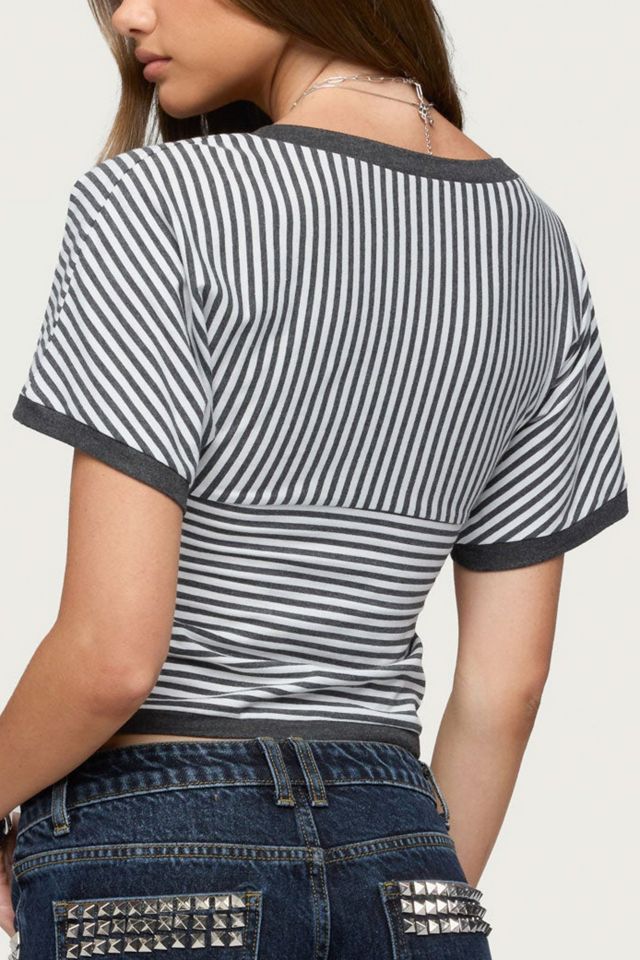 Edikted Primrosa Striped V Neck Flutter Top #4